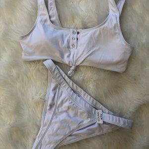 White tie front two piece swim suit